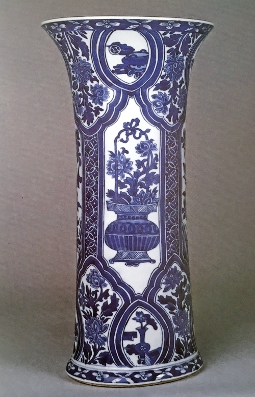 a blue and white gu form vase, chinese kangxi porcelain
